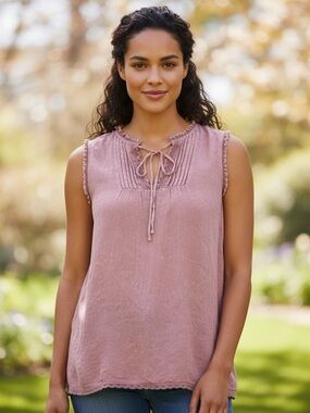 Back in The Saddle Women’s‎ Tie Neck Sleeveless Blouse Pink Size Small